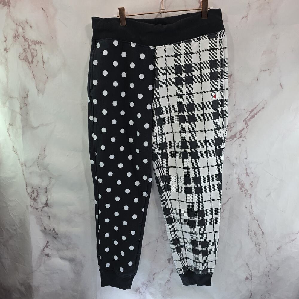Champion Sweatpants Womens Large White Black Dot Plaid Jogger Reverse Weave